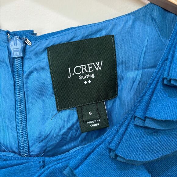 J Crew Blue Sheath Dress Size 6 Ruffles Wool Blend Career Workwear - Picture 3 of 10
